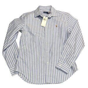NWT Polo Ralph Lauren Slim Fit Striped Oxford Shirt Blue White US 8 MSRP $128